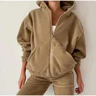 Повседневный Женский комплект из двух предметов с флисовой толстовкой, верхняя одежда на молнии с капюшоном и брюки-султанки, осенне-зимний модный уличный спортивный костюм спортивный костюм женск v Брючные костюмы