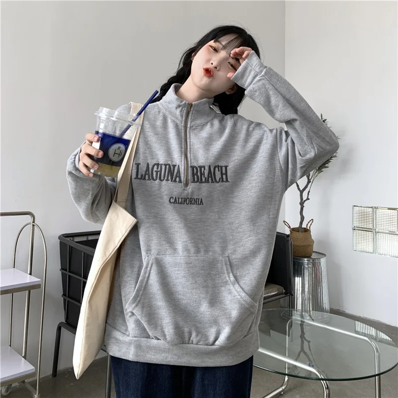 Уличная Хип-хоп толстовка с ложным воротником Женская свободная модная