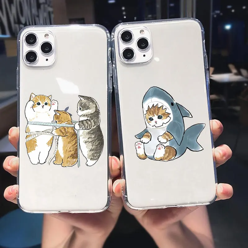 Funny Cartoon Cat Phone Case For iPhone 14 Pro Max 11 12 Pro Max 13 XR XS Max 8 7 6s Plus Cute Animal Pattern Clear Cover Shell