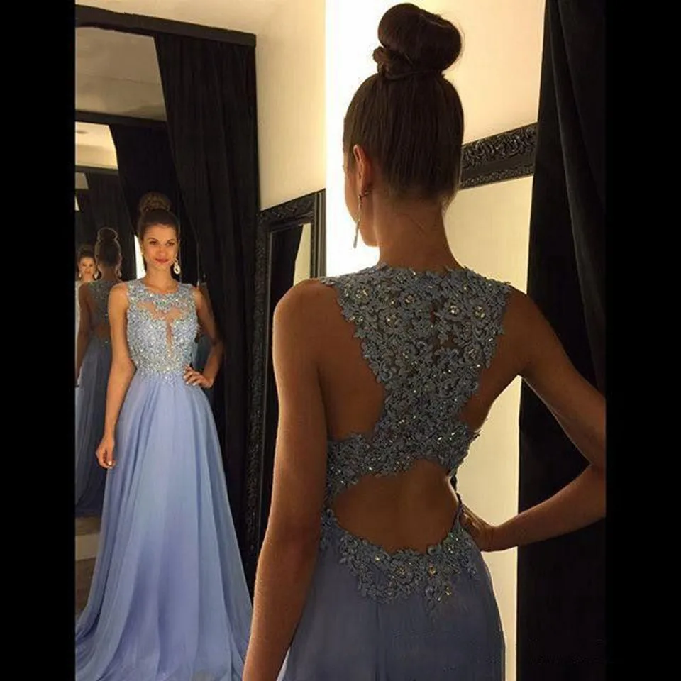 Elegant Sequined Crystal Evening Dresses 2023 Women Party Night Sky blue Sleeveless Long Prom Dress Special Back robe de soiree