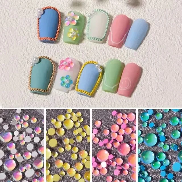 

3D Mixed Size Mermaid Round Glass Crystal Beads Nail Art Rhinestones Candy Colors AB DIY Flatback Acrylic Stones Decorations