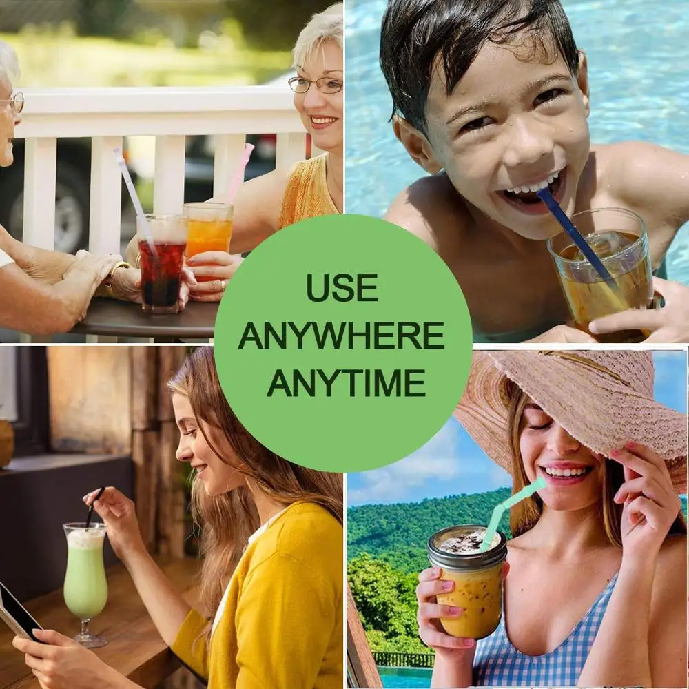 

Collapsible Silicone Straw Reusable Foldable Drinking Straw with Carrying Case and Cleaning Brush for Travel, Home, Office