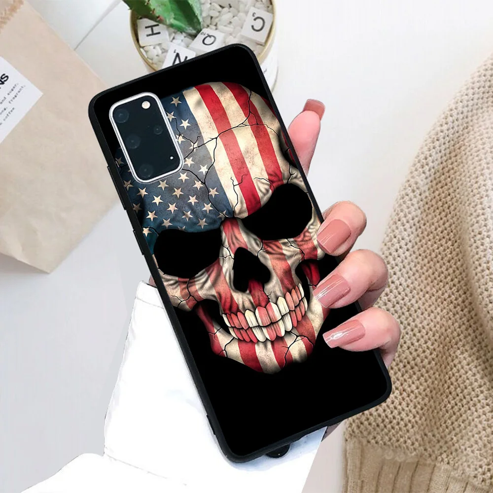 

For Samsung Galaxy American Flag Skull Soft TPU Black Border Samsung Galaxy Case