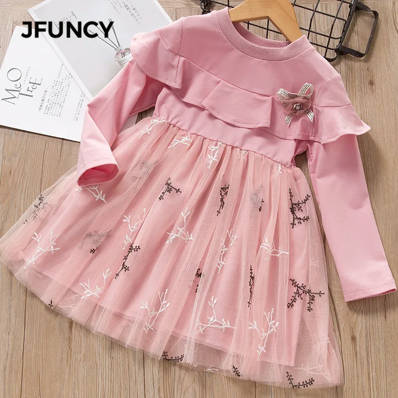 

JFUNCY Children Clothes Girls Dress Baby Girl Long Sleeve Sets Princess Dresses Fashion Party Flowers Children's Clothing