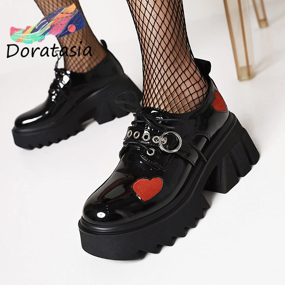 DORATASIA Brand Women Heart Lace Up Chunky Punk Design New Shoes Platform Thick Bottom Pumps Women Luxury Spring Pumps