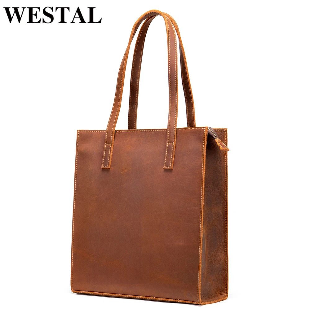 WESTAL Women's Bag 2020 Vintage Women Bags Genuine Leather Handbag Crazy Horse Leather Handbag For 13.3