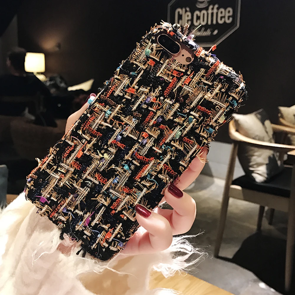 Velboa Fabric Phone Case For iPhone 6 6s 7 8 Plus X Woven Plush Cloth Soft Shockproof Ultra Thin Mobile Protective Shell Cover |