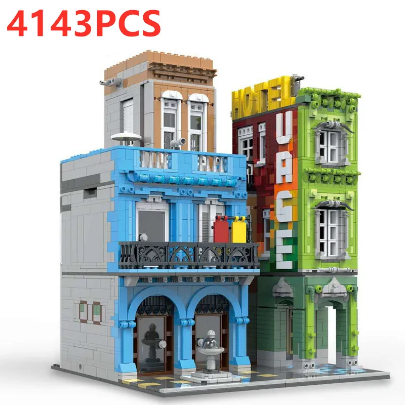 4143 шт MOC креативный город губа отели треет вид бистро кирпич модель streetview