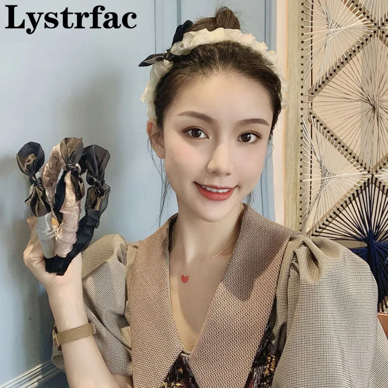 

Lystrfac Mesh Organza Rabbit Ears Headband Female Girls Korean Sweet Fairy Super Bezel Hairband for Women Hair Accessories