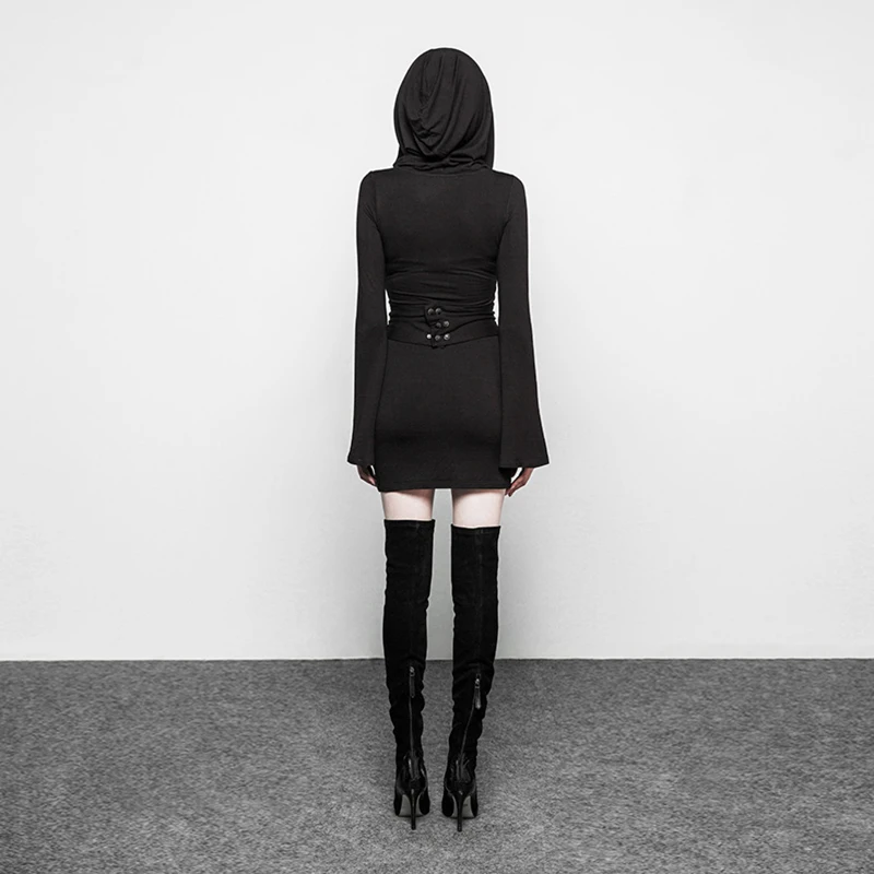 Панк рейв Новый Готический Ведьма черный Мягкая вязаная ткань платье оверсайз