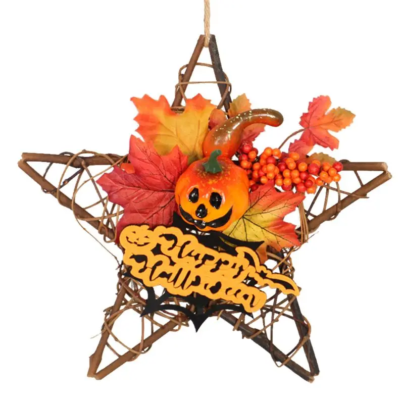 

Wooden Halloween Decoration Autumn Maple Leaf Pumpkin Rectangle Star Hanging Ornament Wreath Supplies