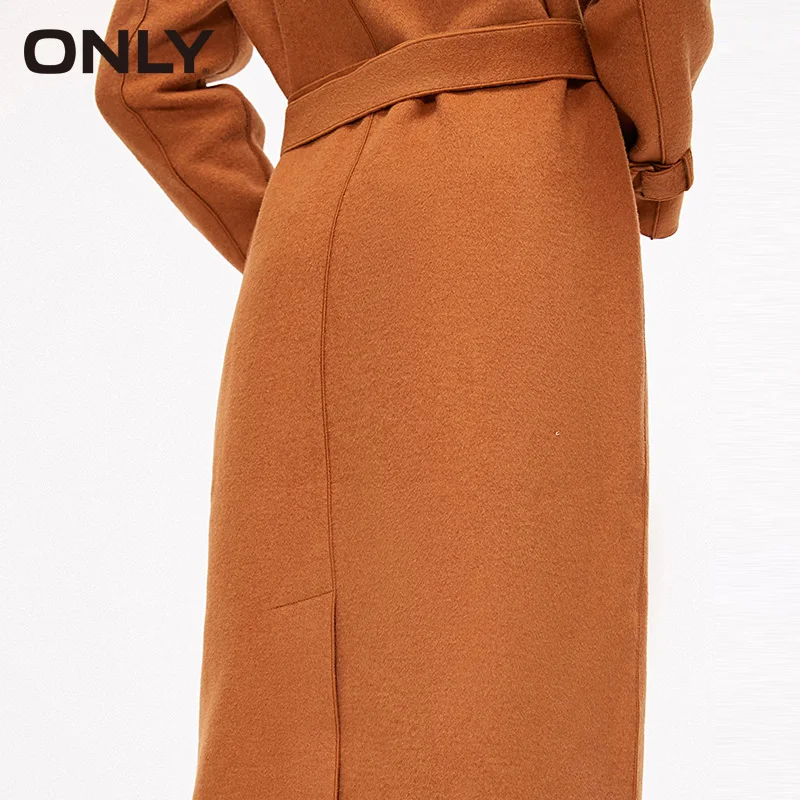 ONLY Slim Fit Cinched Waist Double-breasted Long Wool Trench Coat | 11836U505 Женская одежда