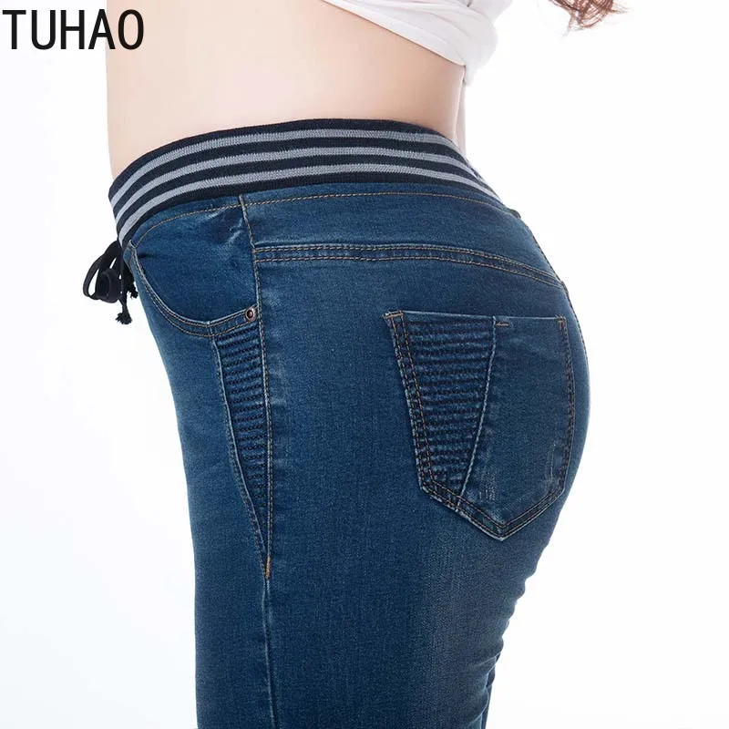 TUHAO женские джинсы больших размеров 7XL 6XL 5XL 4XL повседневные брюки с высокой талией