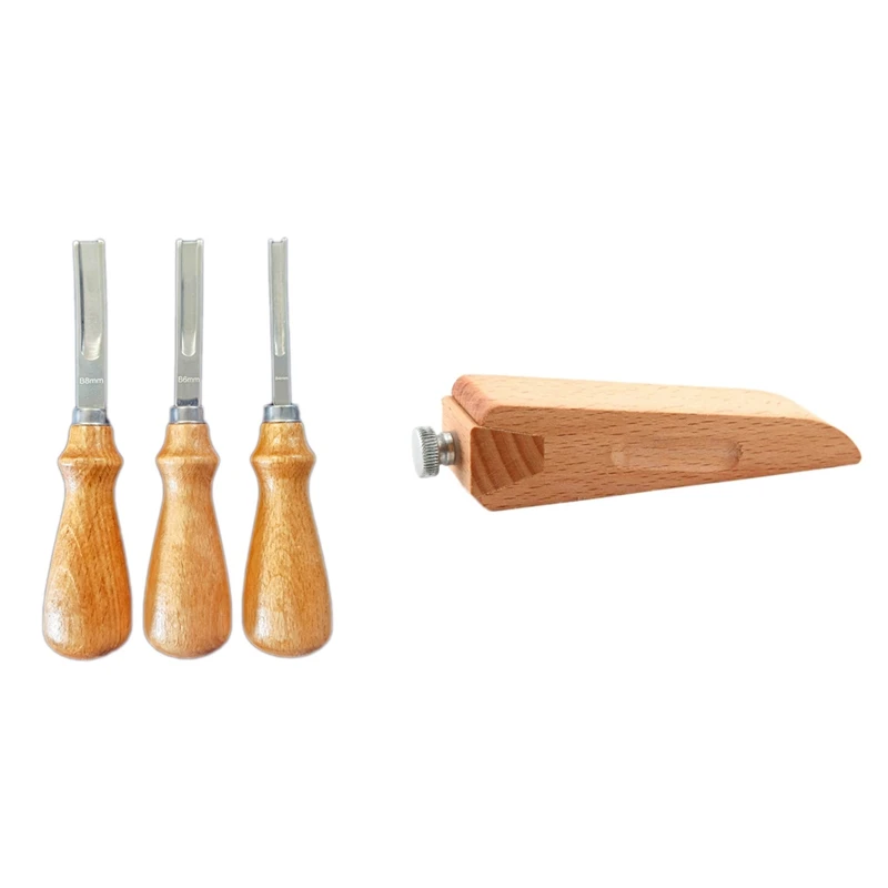 

3Pcs Leather Craft Edge Skiving Beveler Tool Set 4mm 6mm and 8mm with DIY Leather Wooden Block Leather Polishing Tools