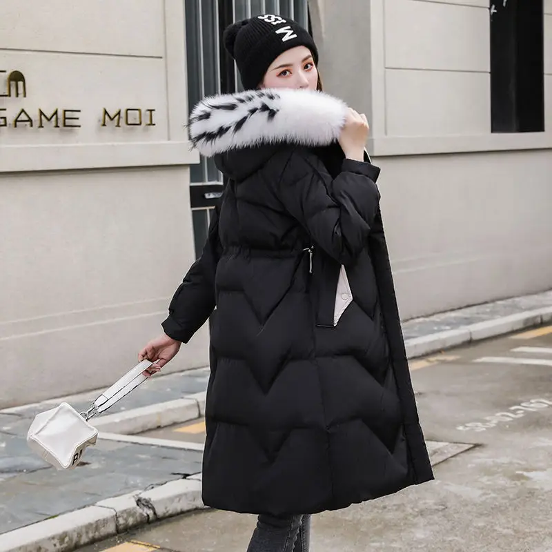 

Women 2021 Winter Fashionable Hooded Down Parkas Lady Big Fur Collar Mid-long Jacket Female Casual White Duck Down Outerwear C62