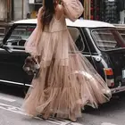 Женское Сетчатое платье-макси TVVOVVIN, повседневное свободное платье с V-образным вырезом и пышными рукавами, с широким подолом, размера плюс, RWRL