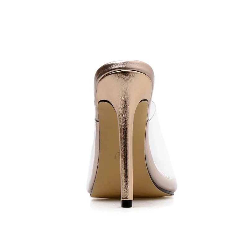 

Fashion PVC Transparent Women's Slippers Summer Shoes Sexy High Heels Gold Slippers Women Outdoor Party Mules Slides New