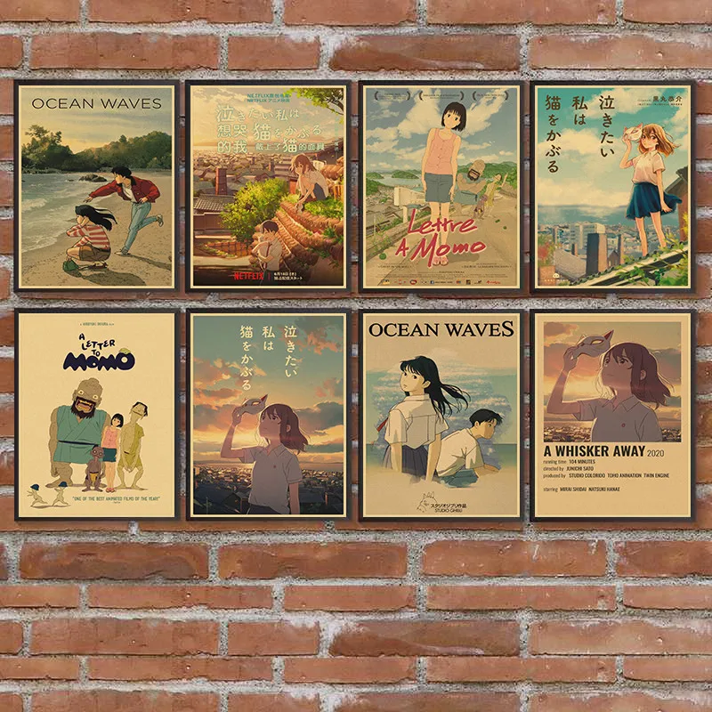 Японские мультфильмы Венчик/морские волны/букета Момо постер из крафт-бумаги