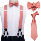 100% шелковые подтяжки для взрослых для мужчин персиковый коралловый розовый комплект для свадьбы винтажные Модные мужские кожаные подтяжки с 6 зажимами и галстук-бабочка