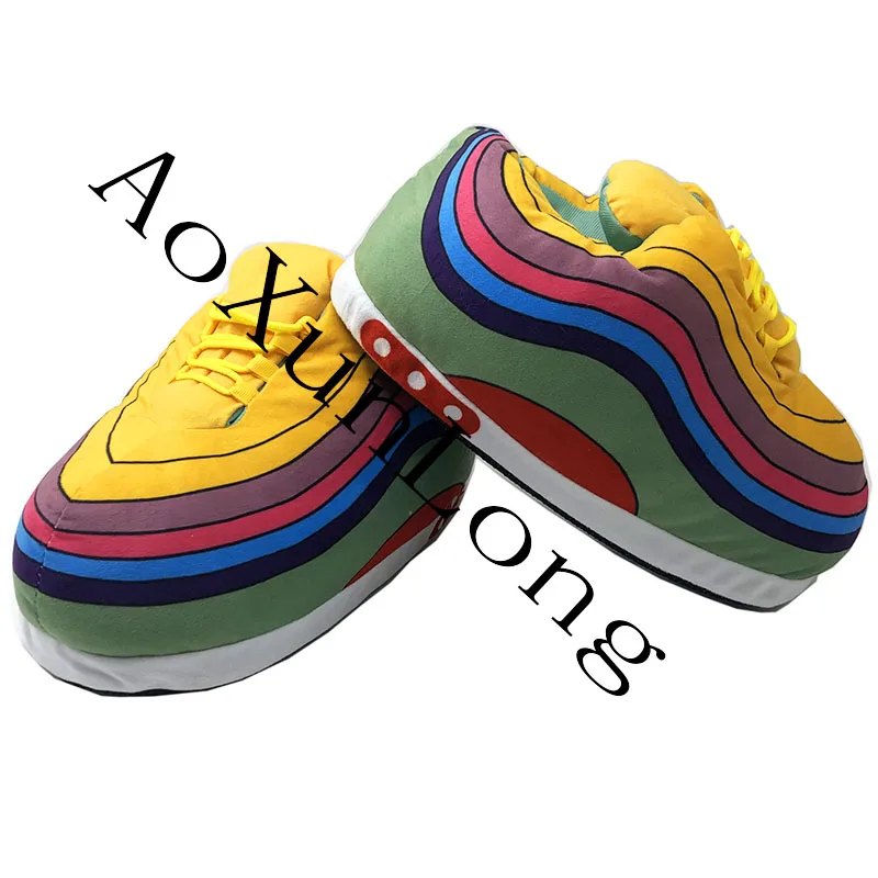 Теплые тапочки унисекс домашние радужные европейские размеры 36-43 большие -