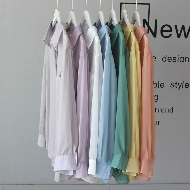 

8 Colors Shirts Women Big Size Chic Long Sleeve Summer Soft Sun-proof Girls Sheer Top All-match Basic College Ladies Streetwear