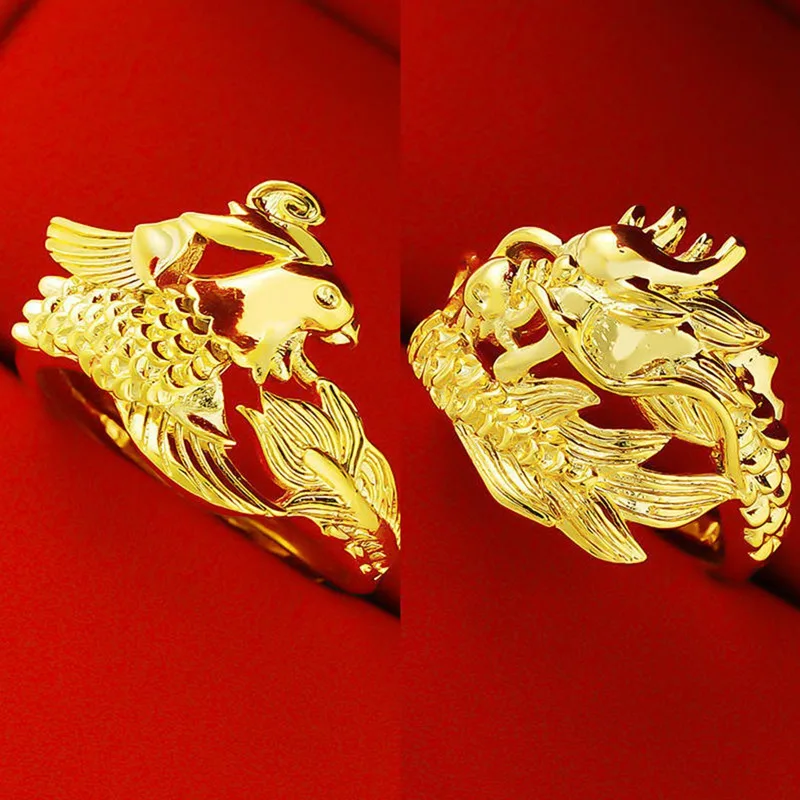 Свадебные кольца с золотым Драконом Фениксом регулируемые ювелирные изделия