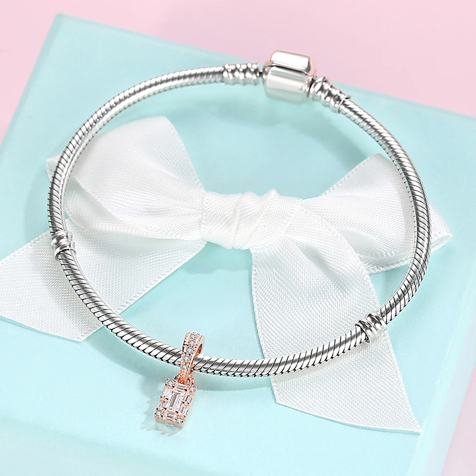 Реальные 925 пробы Серебряный Шарм Розовая бусина золото Божья коровка Семья