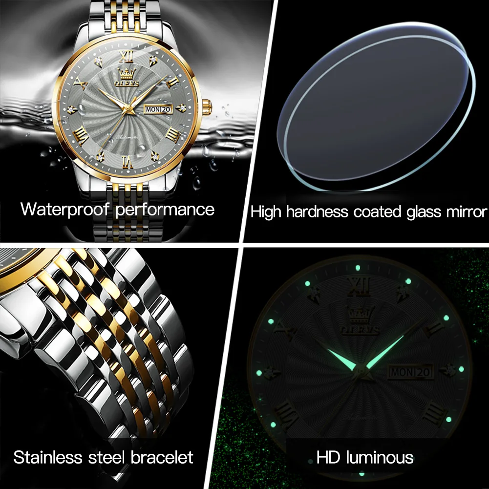 OLEVS Top Brand Luxury Automatic Watch Men Mechanical Wristwatch Stainless Steel Waterproof Watches For Men Relogio Masculino enlarge