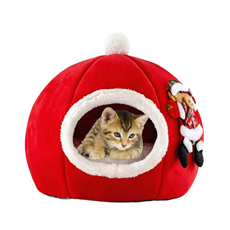 

Pet Cat Bed Christmas Cozy Pet Bed Christmas Winter Warm Pets Nest Cat House Mat Dog Bed For Cats Litter Kennel Home