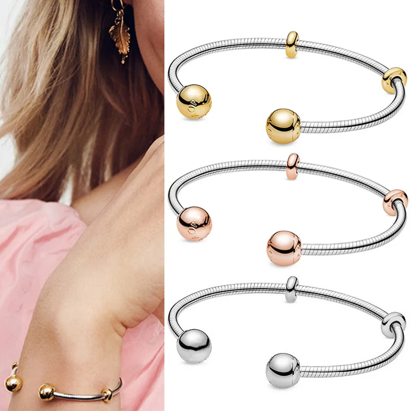 

New Pan S925 Silver New Open Crown Leaf Round Snake Bone Chain Bracelet Women's Fashion Wedding Gift