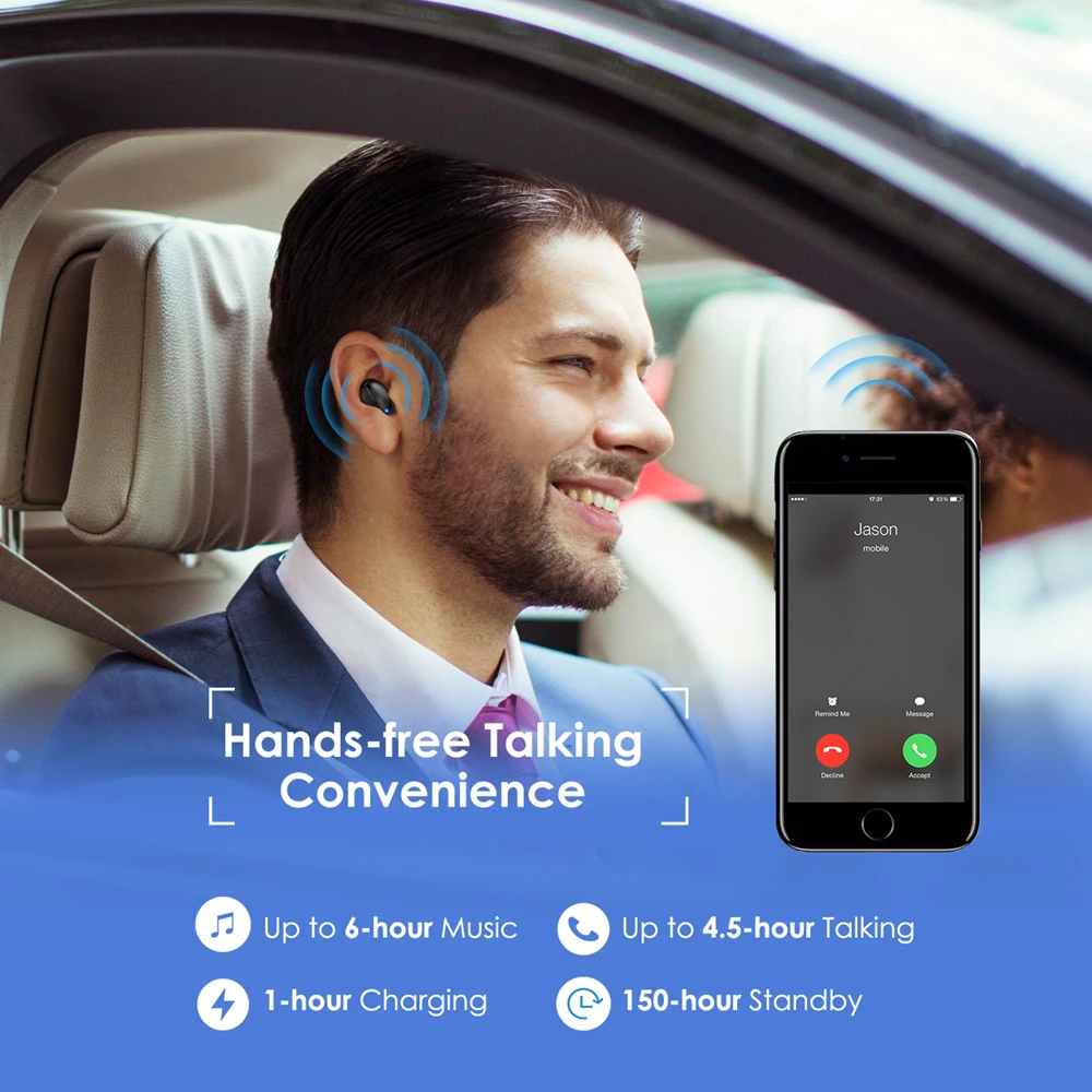 MPOW Bluetooth наушник один беспроводной наушник мини-наушники-невидимки с микрофоном 2 магнитные зарядные устройства/чехол для мобильного телефона