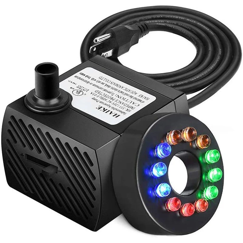 

90 GPH (350L/H 5W) Submersible Water Pump Ultra Quiet Fountain Water Pump Tank Filter Fish Pond Aquarium with 12 Colorful LED