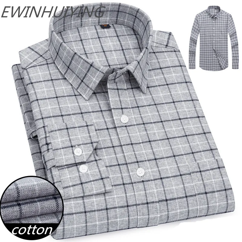 Men Cotton Brushed Plaid Shirt Autumn and Winter Long-sleeve Warm Daily Wear Casual Youth Shirt Simple Wild Single Breasted Top