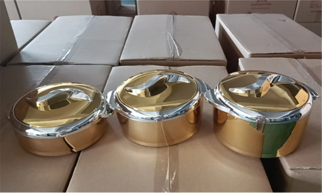 Conjunto de calentador de alimentos chapado en oro, contenedor t&eacute;rmico de alimentos, fiambrera aislada, calentador de comida para fiestas, contenedor de 3 uds. (1.5L/2.0L/2.5L)-0