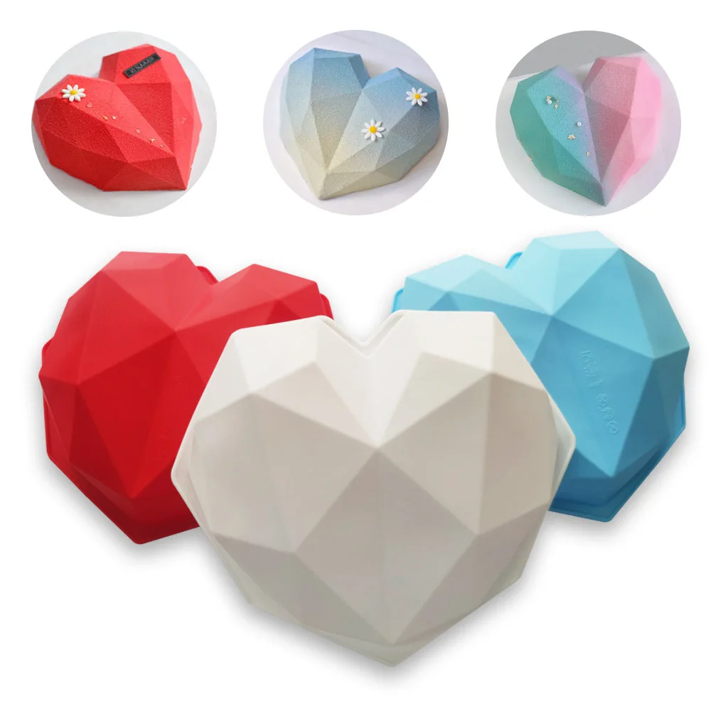 

1/8 Cavity 3D Diamond Love Heart Shape Mold Silicone Chocolate Cookie Muffin Baking Tool Sponge Mousse Dessert Cake Decorating