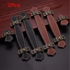 2 шт., винтажные кожаные ручки и ручки, дверная ручка, ручка для мебели, ящика шкафа, сумки, чемодан, аксессуары