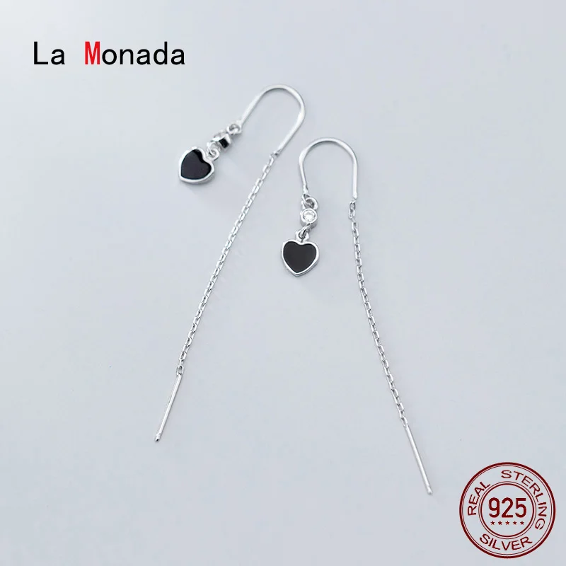 

La Monada Hoop Earrings For Women Silver 925 Black Heart U Design Tassel Fine Women Earrings Jewelry Hoop Earrings 925 Silver