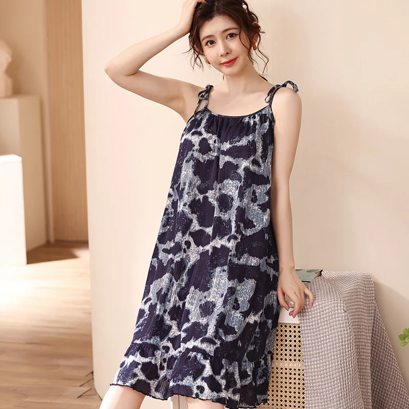 

Summer Cotton Spaghetti Strap Nightdress Cute Cartoon Cats Maiden Sleepwear Sexy Nightgown Plus Size Casual Small Fresh Homewear