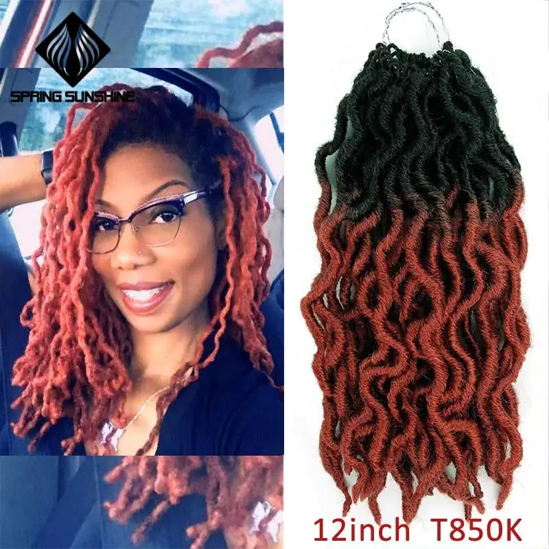 12 18 дюймов Nu Locs Goddess Faux Locs Curly Ombre плетение волос мягкие косички синтетические вязанные крючком косы волосы Exntension