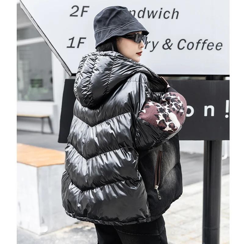 Женские модные джинсовые парки в стиле панк с леопардовым принтом коллекция