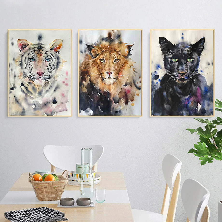 

Wall Art Canvas Painting Tiger Cougar Panther Watercolor Animal Nordic Posters And Prints Wall Pictures For Living Room Decor