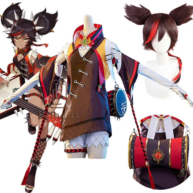 Костюм для косплея Game Genshin Impact Xinyan из аниме парик платье хэллоуивечерние женская