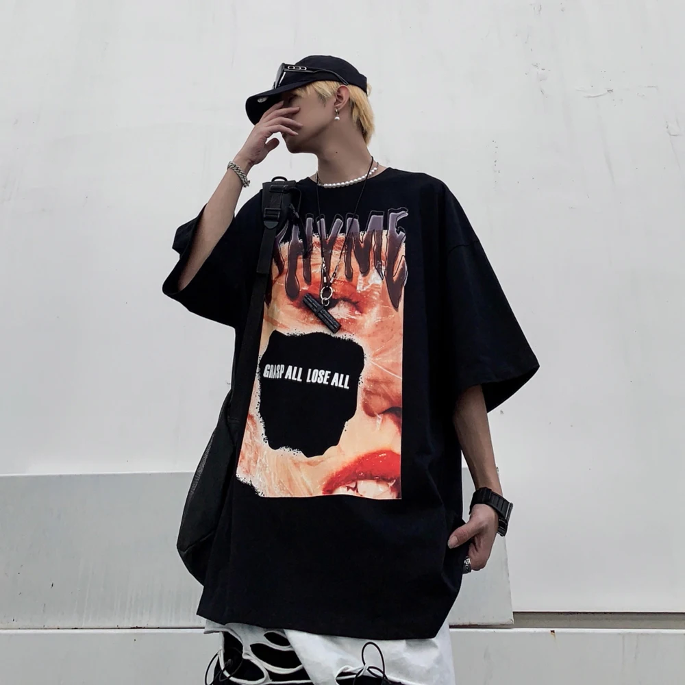 

Dark Icon Print Hip Hop T-shirt Men Women Summer Streetwear Men's Tee Shirts Man Clothing Black White