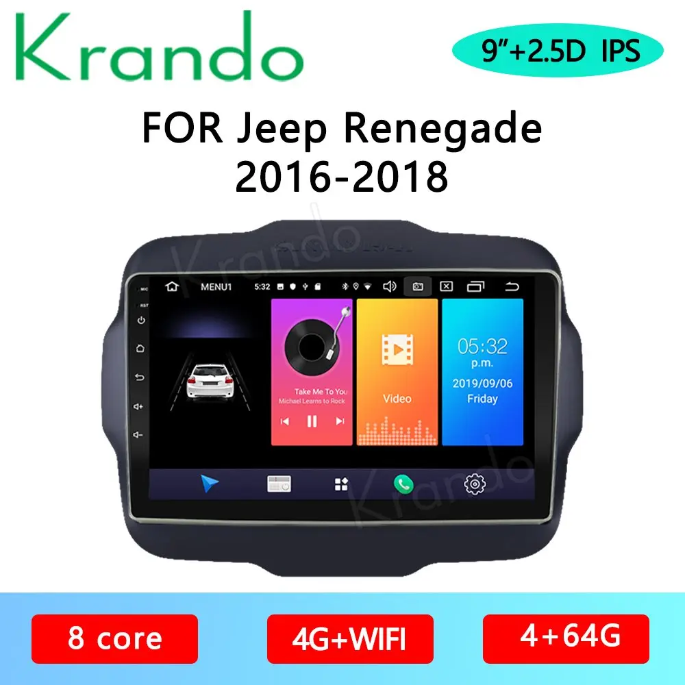 Автомагнитола Krando мультимедийная система на Android 10 0 4 ГБ 64 9 дюймов для Jeep Renegade 2016