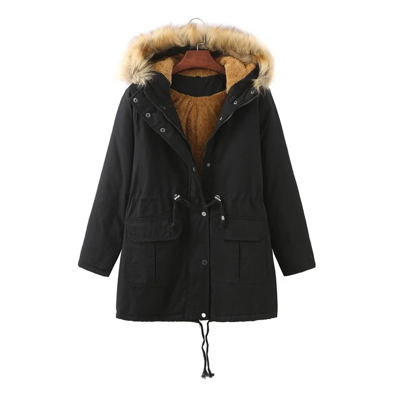 

2021 Autumn and Winter New Women's Cotton-padded Jacket with Hood Velvet Fashion Solid Color Cotton