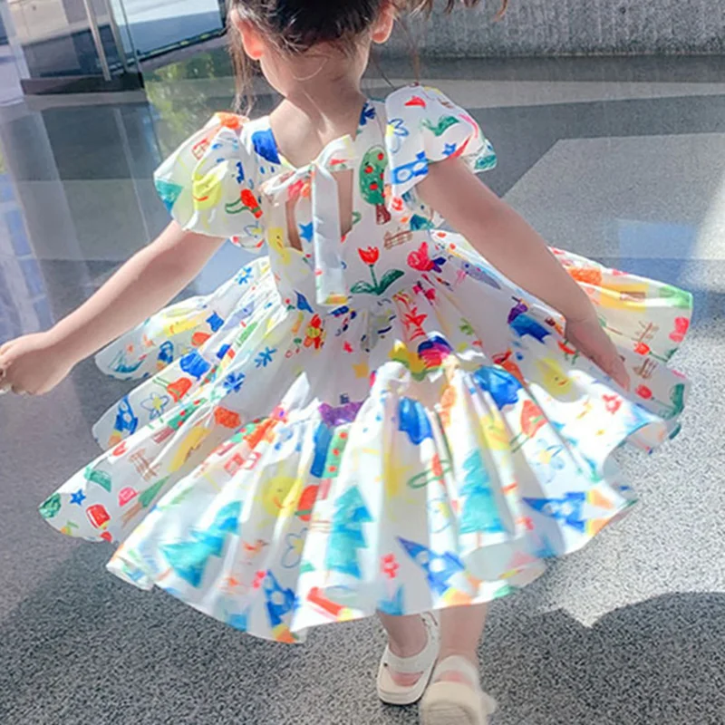 Летнее уютное платье с рюшами Милые платья принцессы для девочек Новинка 2021 года