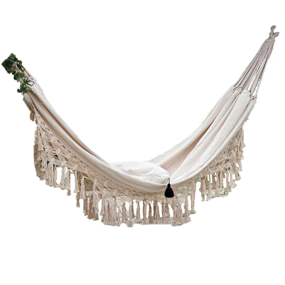 

White Hammock Large Brazilian Macrame Fringe Hammock Wings 2 Person Hanging Chair Canvas Swing Net Chair Indoor Double Hammock