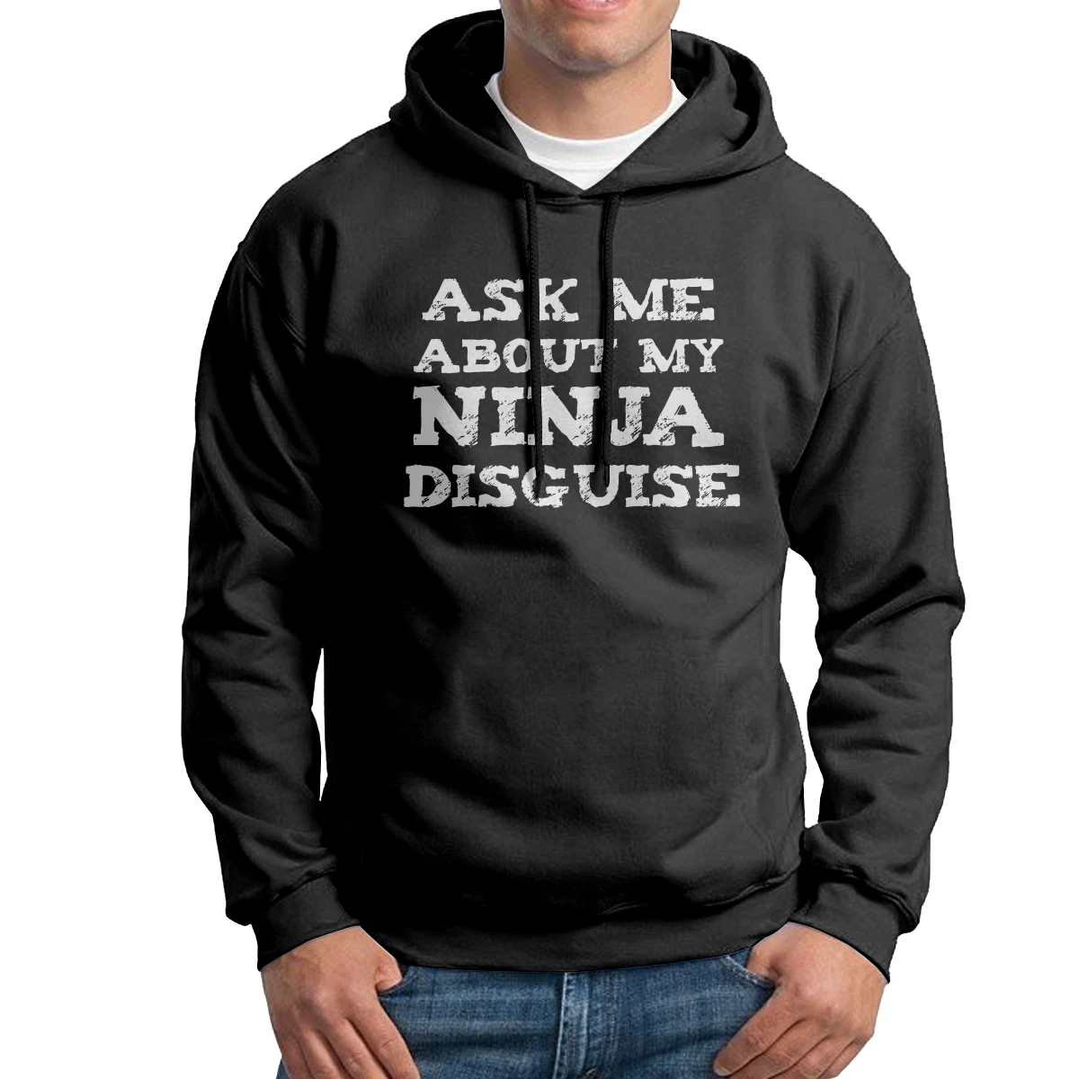 

Men's Ask Me About My Ninja Disguise Hoodie White 100% Cotton Sweatshirt Fun Hooded Tops