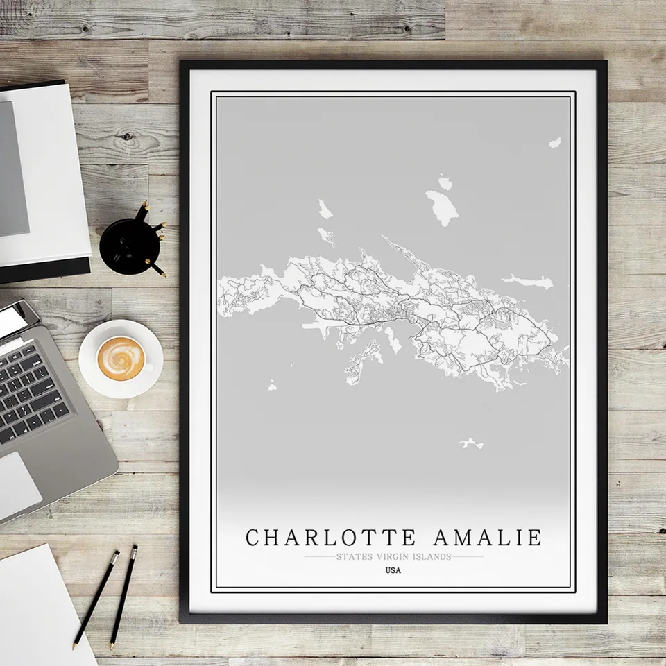 Caribbean креативный город Карта США Абстрактная Картина на холсте Черно-Белая