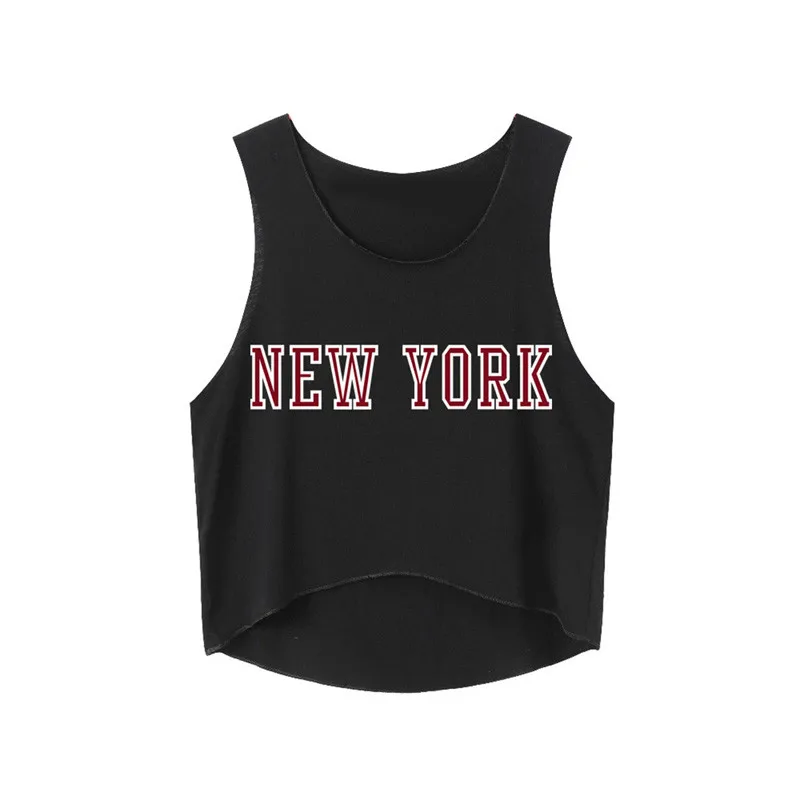 

NEW YORK Letter Print Women Crop Top Summer Cotton Sexy Slim Hipster For Girl Funny Top Tee Short Vest Whtie Black